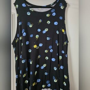 Sleeveless blacktop blue and yellow floral 5X